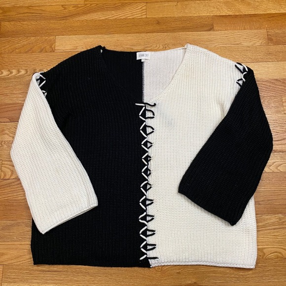 Sienna Sky Sweaters - Sienna Sky Split Knit Sweater Womens Small Black White Lace Up Grunge Edgy Alt